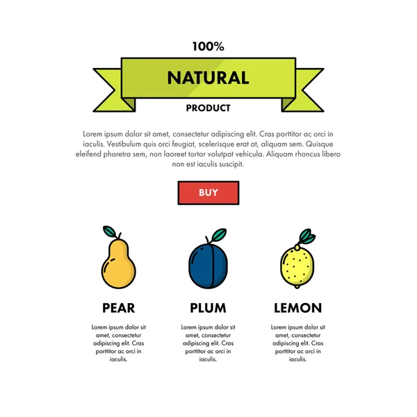 100% Frutta naturale Prodotti Una pagina Web Design Layout del modello Grafiche Vettoriali