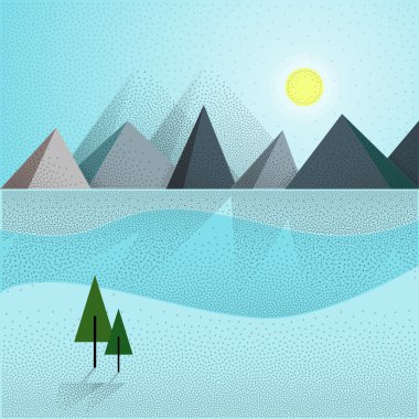 Düz vektör manzara arka plan. Kış manzarası Dağları ile 