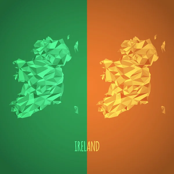 Mappa di Low Poly Ireland con colori nazionali - Infografica - Vettoriale — Vettoriale Stock