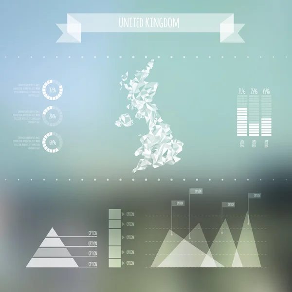 Mappa astratta del Regno Unito con elementi infografici su sfondo sfocato — Vettoriale Stock