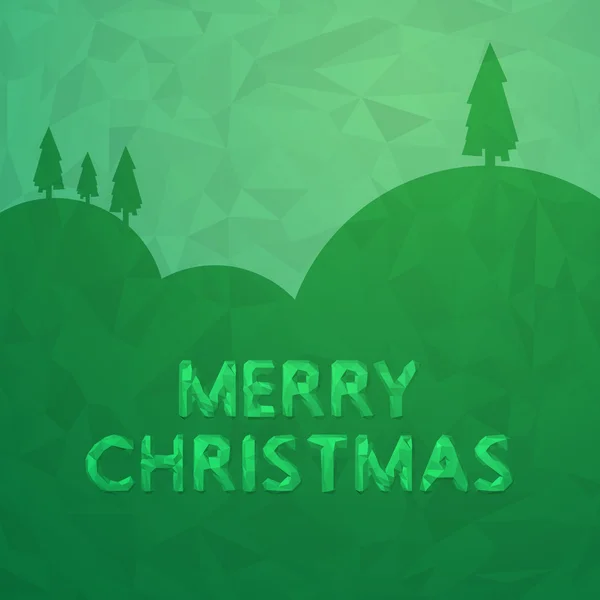 Low Poly Merry Christmas Sign on Green Background — Stock Vector