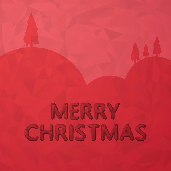Low Poly Merry Christmas Sign on Red Background — Stock Vector