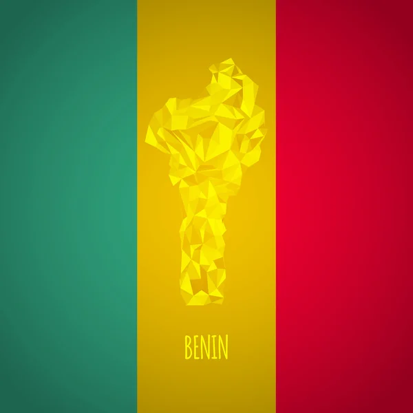 Mappa Low Poly Benin con Colori Nazionali — Vettoriale Stock
