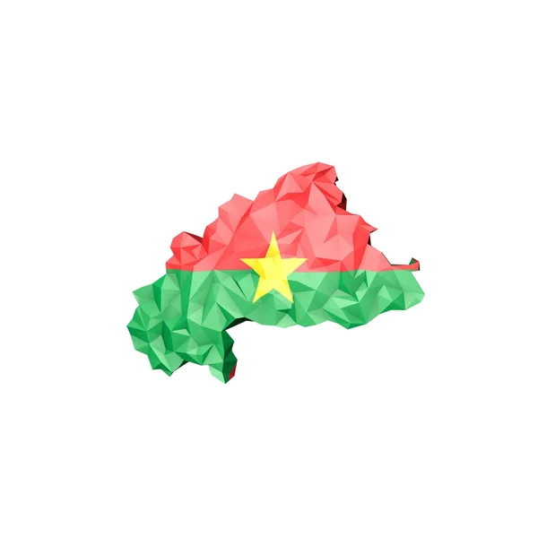 Mappa Low Poly Burkina Faso con Bandiera Nazionale — Foto Stock
