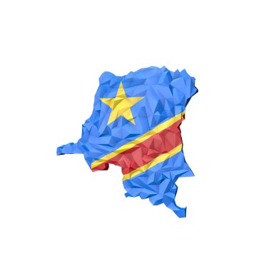 Düşük Poli Demokratik Cumhuriyeti ulusal bayrak ile Kongo Haritası