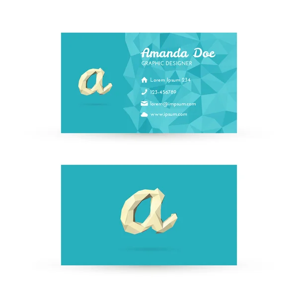 Low Poly Business Card Template with Initials Letter A — Stock Vector