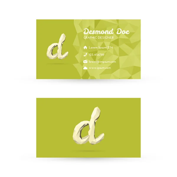 Low Poly Business Card Template with Initials Letter D — Stock Vector