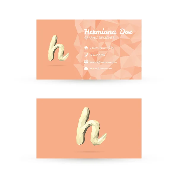 Low Poly Business Card Template with Initials Letter H — Stock Vector