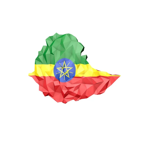 Mappa Low Poly Etiopia con Bandiera Nazionale — Foto Stock
