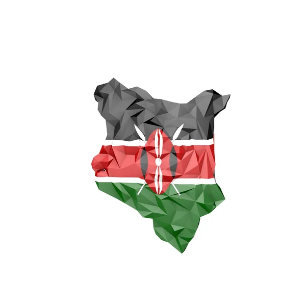 Mapa baixo de Poly Kenya com bandeira nacional — Fotografia de Stock
