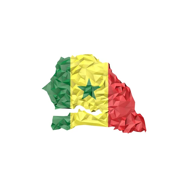 Mappa Low Poly Senegal con Bandiera Nazionale — Foto Stock