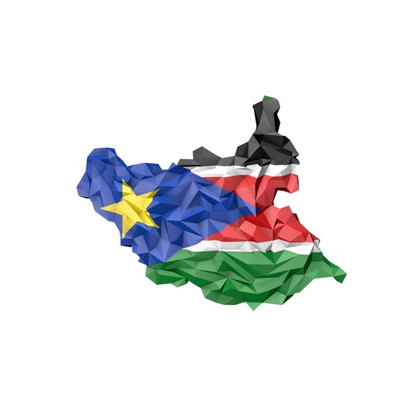 Mappa del Sud Sudan a basso contenuto di poli con bandiera nazionale — Foto Stock