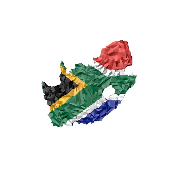 Low Poly Südafrika Karte mit Nationalflagge — Stockfoto