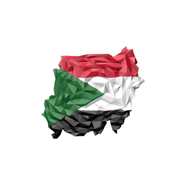 Mappa di Sudan a basso contenuto di poli con bandiera nazionale — Foto Stock