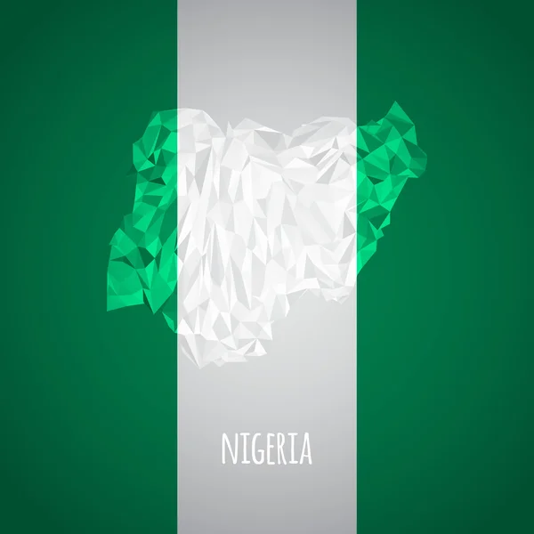 Basso Poly Nigeria con colori nazionali — Vettoriale Stock