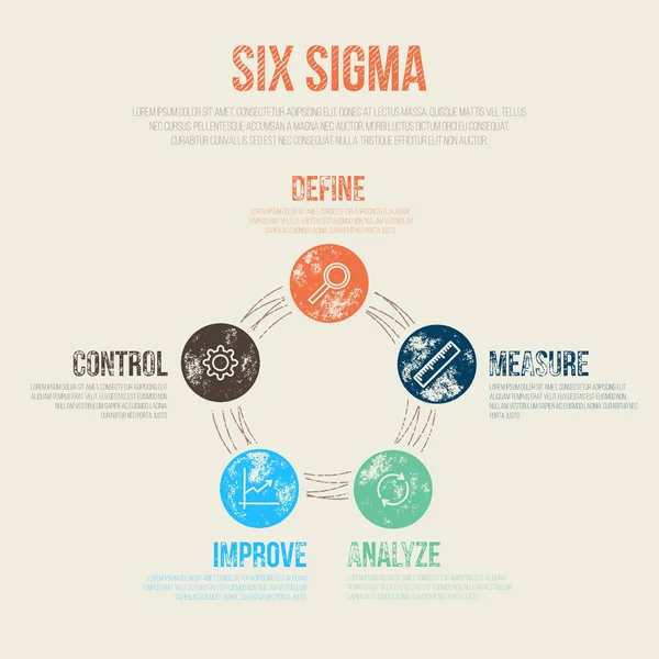 Plantilla de diagrama de gestión de seis proyectos Sigma - Vector Illustrat — Archivo Imágenes Vectoriales