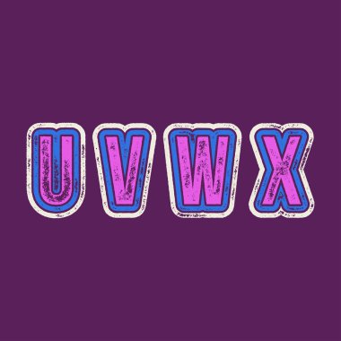U V W X - Grunge renkli Retro türü