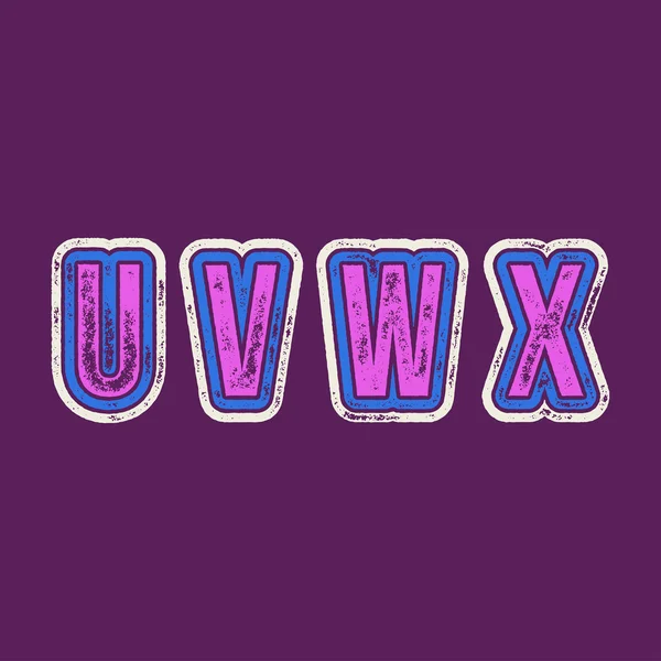 U V W X - Grunge Colorful Retro Type — Stock Vector