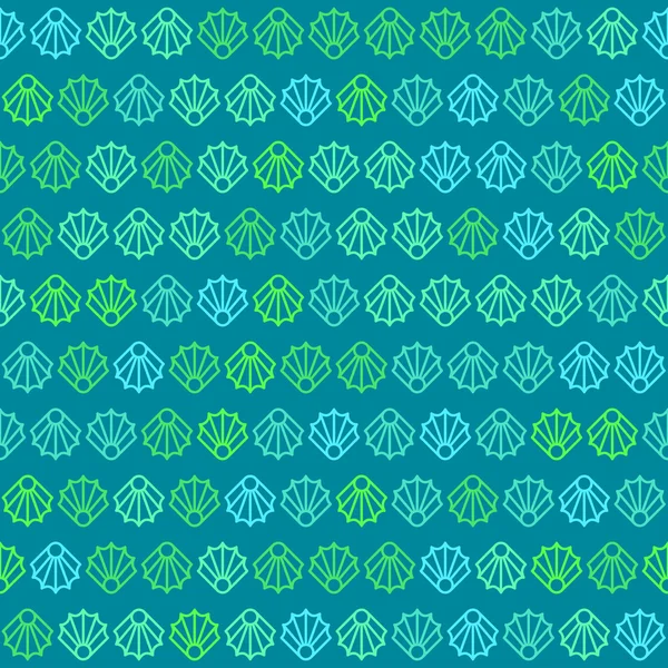 Green and Blue Sea Shells Pattern on Blue Background — Stock vektor