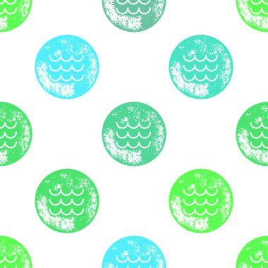 Blue and Green Waves Pattern on White Background