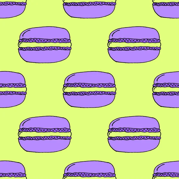 Padrão de Macarons desenhado à mão roxo em fundo verde —  Vetores de Stock