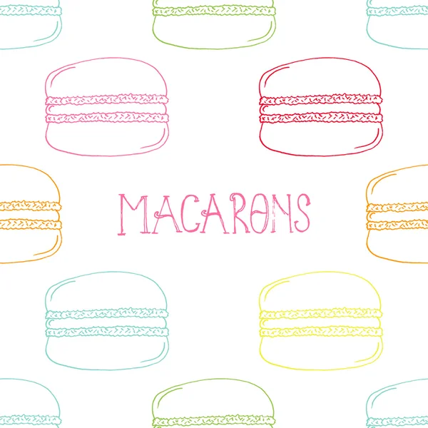 Colorful Hand-drawn Macarons Outline Pattern on White Background — Stock Vector