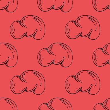 Black Outline Stroke Clouds Pattern on Red Background