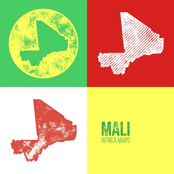 Malí Grunge Retro Maps - África — Archivo Imágenes Vectoriales