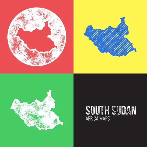 South Sudan Grunge Retro Maps - Африка — стоковый вектор