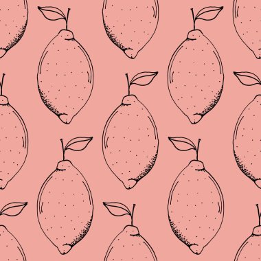 Çizilmiş anahat kontur limon arka plan üzerinde pembe bir arka plan el