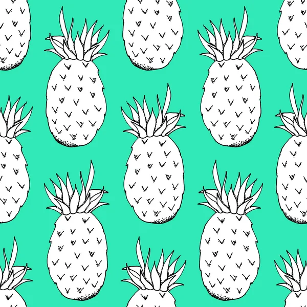 Hand Drawn Paper Cut Pineapple Pattern on Green Background — ストックベクタ