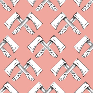 Two Hand Drawn Crossed Axes Illustration Pattern on Green Backag