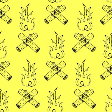 Hand Drawn Camp Fire Outline Stroke Illustration Pattern on Yell