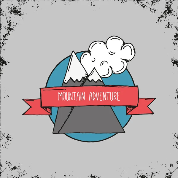 Hand Drawn Mountain Adventure Emblem or Logo — Stock vektor