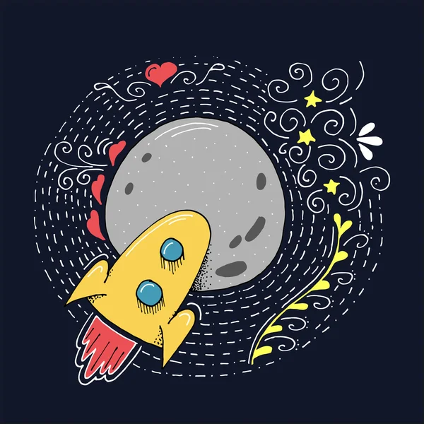 Love You to The Moon and Back Hand Drawn Illustration — 스톡 벡터