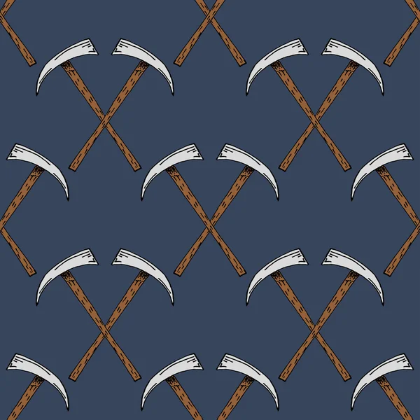 Hand Drawn Pickaxe Illustration Pattern on Blue Background — Stock Vector