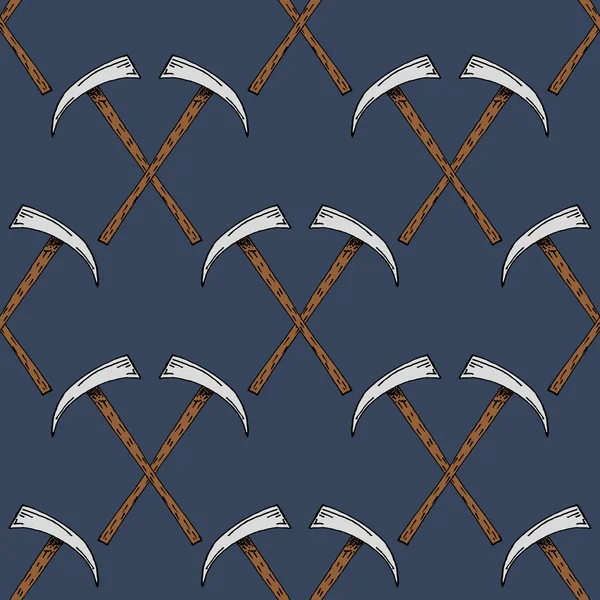 Hand Drawn Pickaxe Illustration Pattern on Blue Background — ストックベクタ