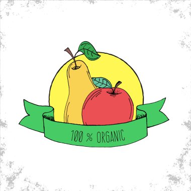 Meyve alışveriş Bio etiket izole beyaz zemin üzerine - % 100 organik