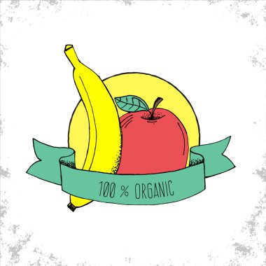 Meyve alışveriş Bio etiket izole beyaz zemin üzerine - % 100 organik