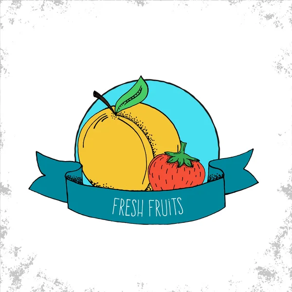 Fruit Shop Bio Label Aislado sobre fondo blanco - Frutas frescas — Archivo Imágenes Vectoriales