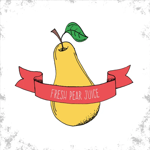 Hand getrokken verse Pear SAP Label - Fruit Bio Shop Sticker of Lo — Stockvector