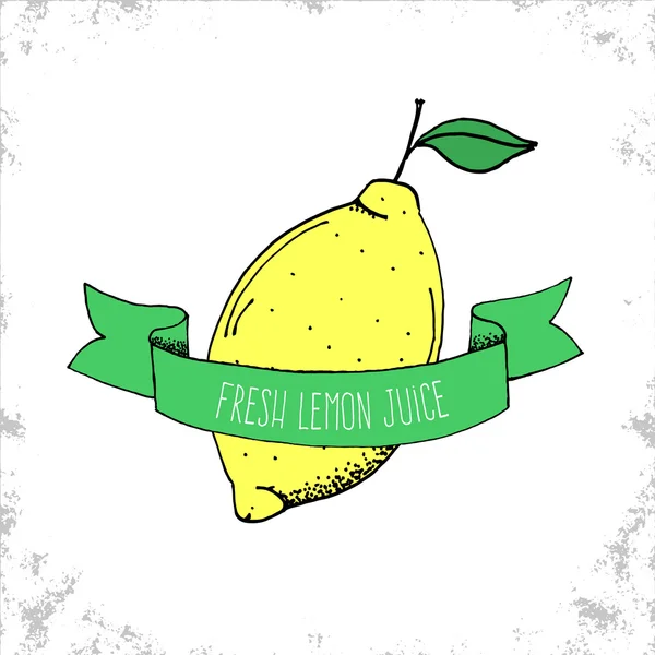 手描き新鮮なレモン ジュース ラベル — ストックベクタ