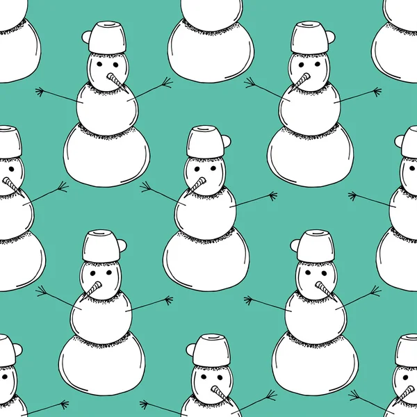 Modèle sans couture de bonhomme de neige dessiné à la main de style bande dessinée — Image vectorielle