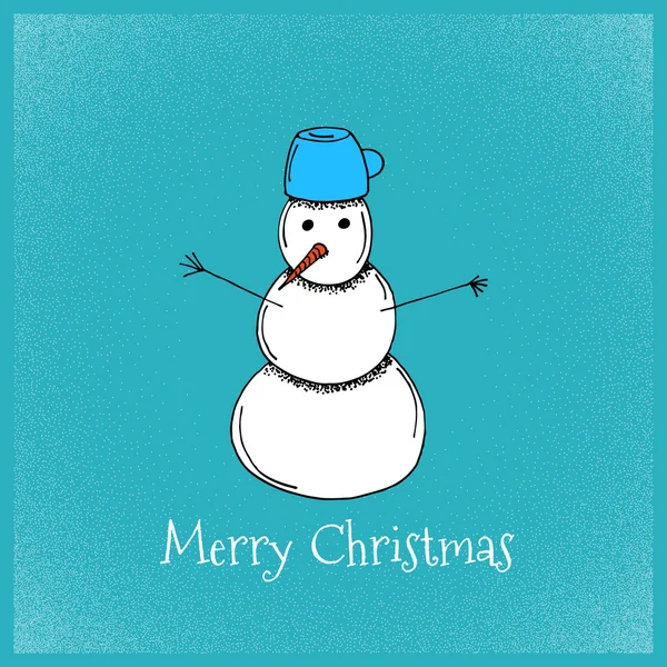 Снеговик в стиле мультфильма нарисовал поздравительную открытку — стоковый вектор