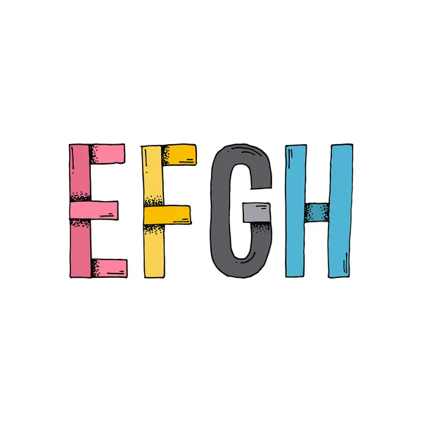 E F G H Cartoon Style Hand Drawn Font — Stock Vector