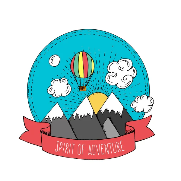 Cartoon Style Outdoor Adventure Hand Drawn Label Illustration — 图库矢量图片