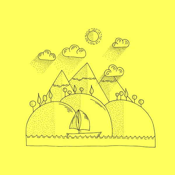 Çizim - düz benekli elle çizilmiş karikatür tarzı Doodle manzara