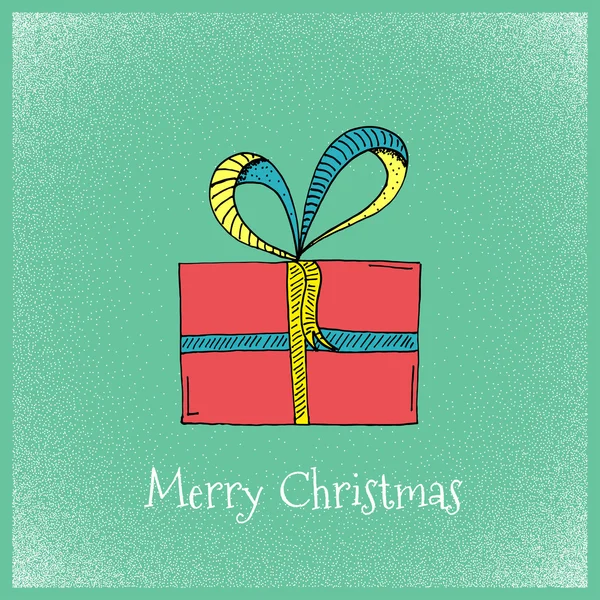 Cartoon Style Christmas Gift Hand Drawn Greetings Card — Stock Vector