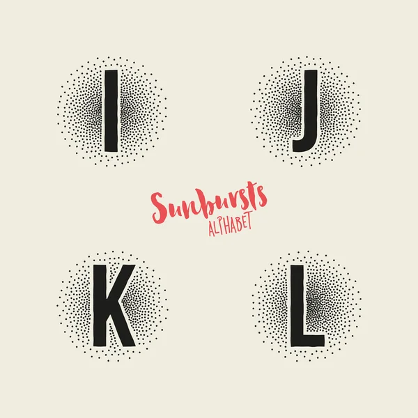 I J K L Sunbursts Effect Stipple Alphabet — Stockvector