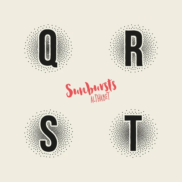QRST Sunbursts Effet Stipple Alphabet — Image vectorielle
